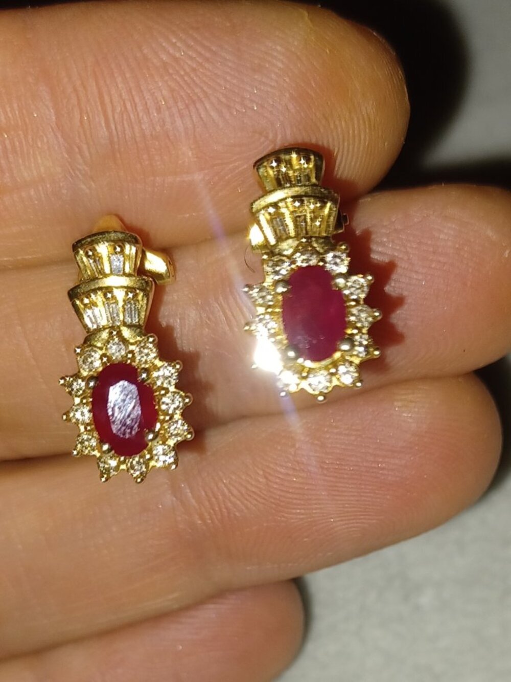 14k YG Ruby and Diamond Halo Earrings